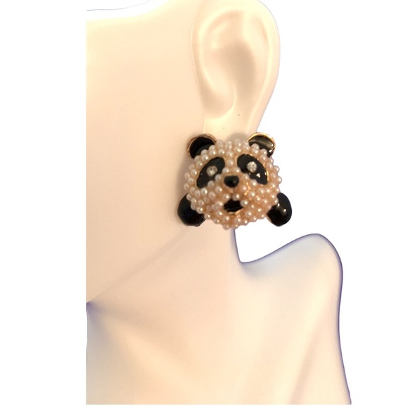 Panda Pierced Earrings Pearl and Enamel - Picture 8 of 8